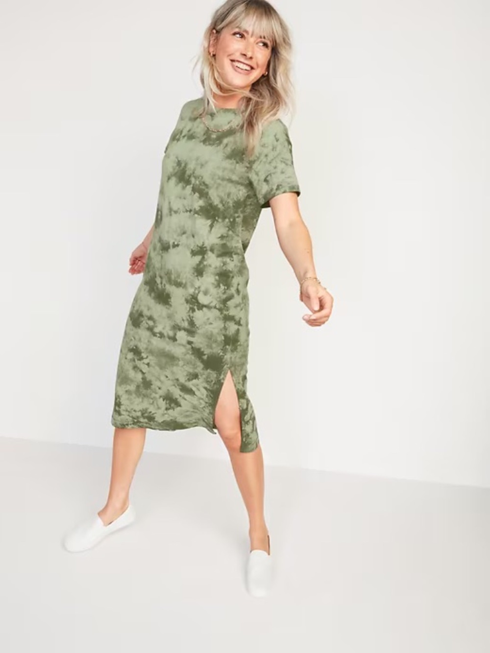 Women's Old Navy Loose Vintage Tie-Dyed Midi T-Shirt Shift Dress